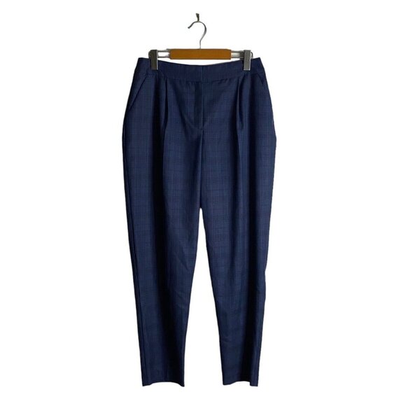 ASOS Women's Blue Pleated Plaid Ankle Pants - Picture 1 of 9